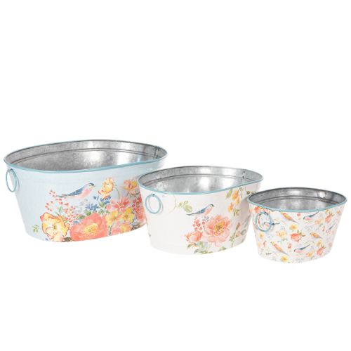 Plantenschalen, lente, plantenbakken voor bloemen/vogels, ovale metalen bak L39/31/24,5cm, set van 3 | Floristik24.nl
