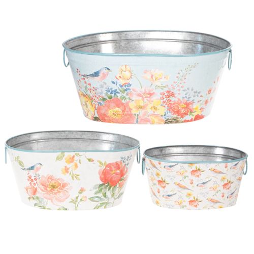 Plantenschalen, lente, plantenbakken voor bloemen/vogels, ovale metalen bak L39/31/24,5cm, set van 3 | Floristik24.nl