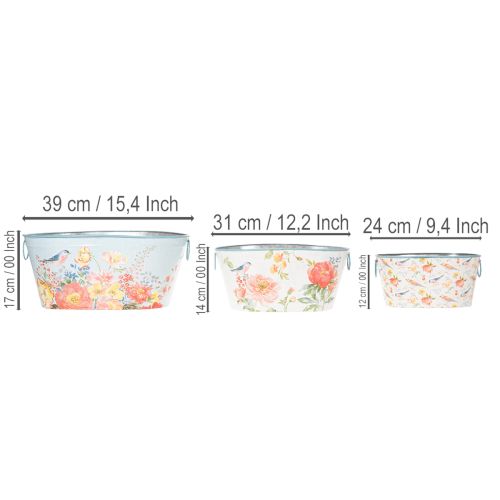 Plantenschalen, lente, plantenbakken voor bloemen/vogels, ovale metalen bak L39/31/24,5cm, set van 3 | Floristik24.nl