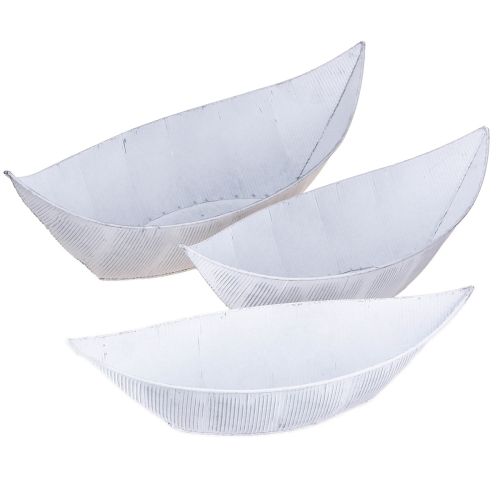 Artikel Plantenschaal boot metaal wit zilver 54,5/48/42cm set van 3