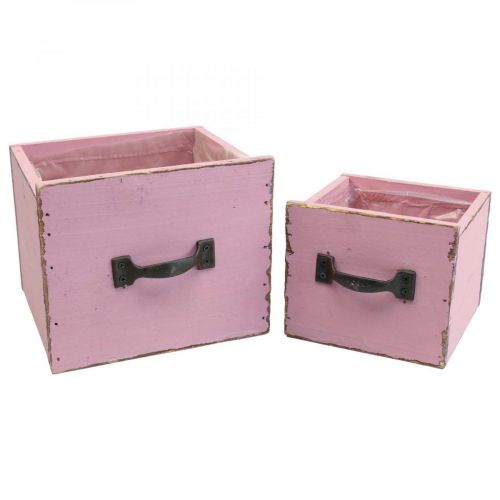 Floristik24 Plantenlade plantenbak hout roze 12,5/16cm set van 2