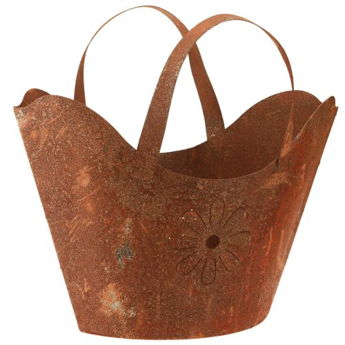 Plantenzak metaal decoratieve plantenbak roest met handgrepen H37cm