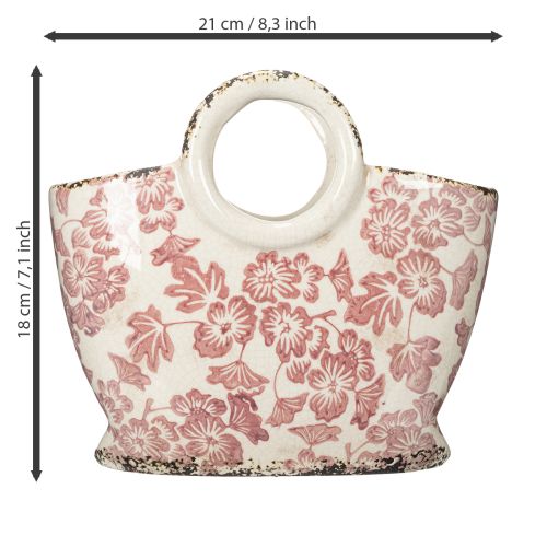 Artikel Decoratieve plantenpot met handvat, bloemenmotief, 21 cm