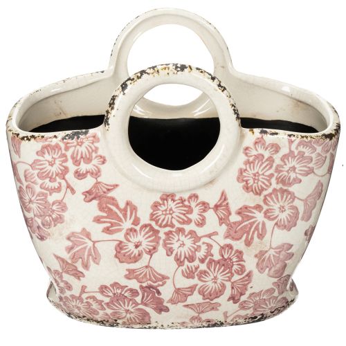 Artikel Decoratieve plantenpot met handvat, bloemenmotief, 21 cm