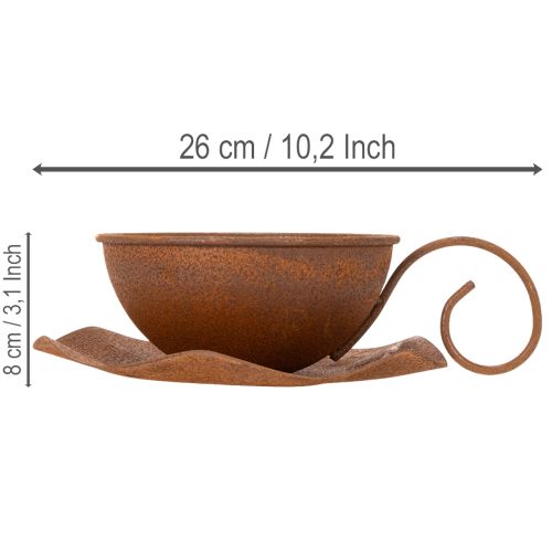 Bloempot met schotel, roestkleurige afwerking, Ø19,5 cm, H8 cm | Floristik24.nl