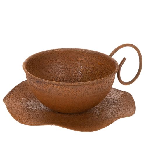 Vintage roestkleurige bloempot met schotel, Ø17,5 cm H6 cm