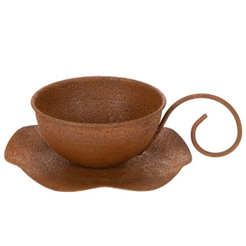 Vintage roestkleurige bloempot met schotel, Ø17,5 cm H6 cm | Floristik24.nl