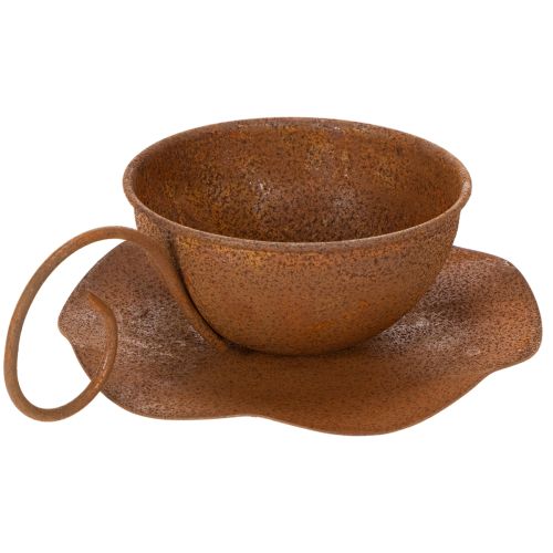 Vintage roestkleurige bloempot met schotel, Ø17,5 cm H6 cm | Floristik24.nl