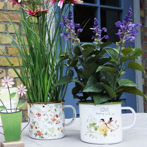 Artikel Plantenbeker Geëmailleerde plantenbeker met spreuk Ø11cm