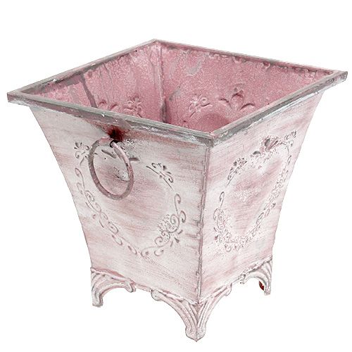 Floristik24 Plaatstalen plantenpot vierkant roze 16.7cm x 16.7cm H16.5cm