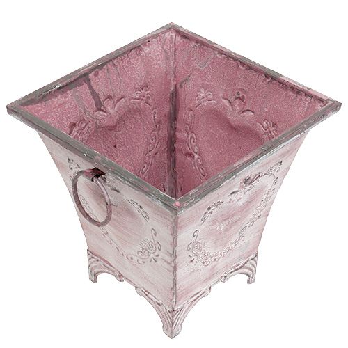 Floristik24 Plaatstalen plantenpot vierkant roze 16.7cm x 16.7cm H16.5cm