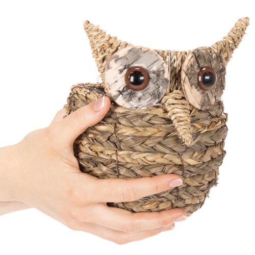 Handgeweven uilenmandje als decoratie voor de vensterbank, 18 cm | Floristik24.nl