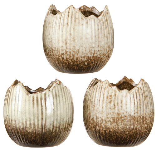 Artikel Bloempot Keramiek Ei Gebroken Crème Bruin Ø9.5cm 3 Stuks