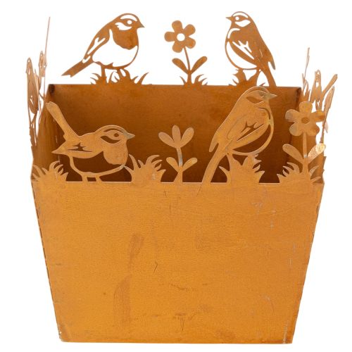 Metalen plantenpot met vogels, plantenbak, veer, roestkleurige afwerking, 15,5 cm hoog | Floristik24.nl