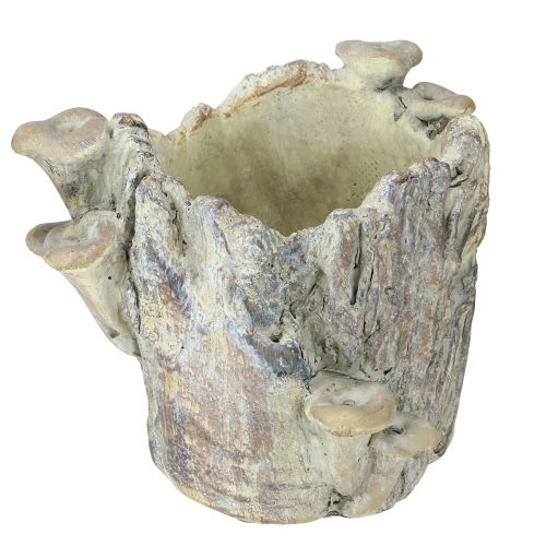 Artikel Bloempot van gegoten steen met paddenstoelen boomstronk 16cm