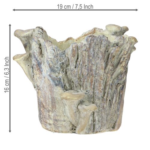 Artikel Bloempot van gegoten steen met paddenstoelen boomstronk 16cm