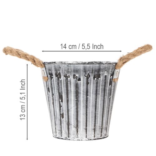Bloempot met handvatten, metalen plantenbak, decoratieve pot voor planten Ø14,5 cm | Floristik24.nl