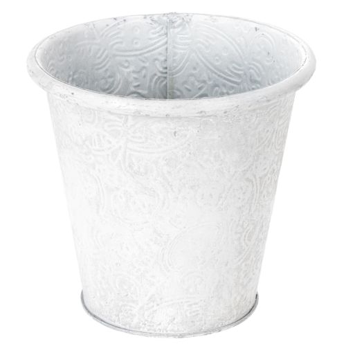 Floristik24 Bloempot met ornamenten, sierpot, metalen container, wit, Ø15,5 cm, H14,5 cm