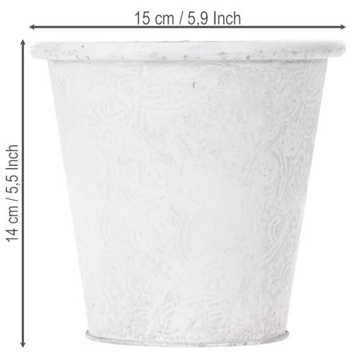 Artikel Bloempot met ornamenten, sierpot, metalen container, wit, Ø15,5 cm, H14,5 cm