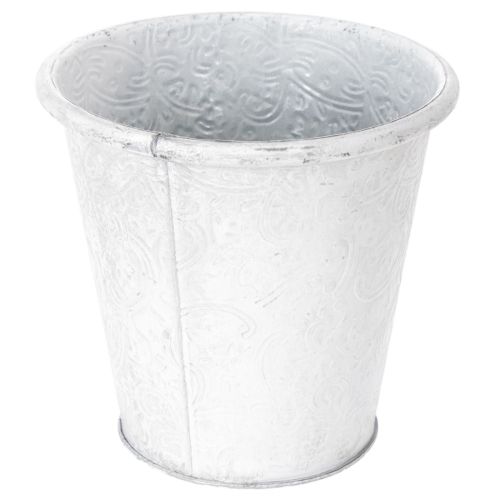 Artikel Bloempot met ornamenten, sierpot, metalen container, wit, Ø15,5 cm, H14,5 cm