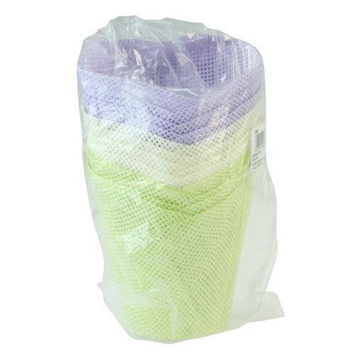 Artikel Plantenpot geweven plantenbak papier groen, geel, paars Ø7cm H13cm 12st