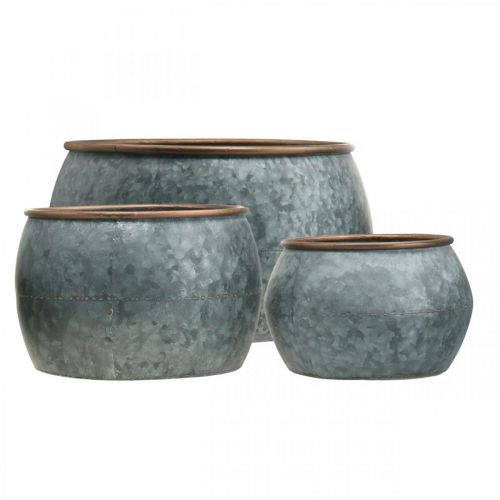 Artikel Sierpot, plantenbak, metalen schaal zilver, koperkleurig antiek look H22 / 20.5 / 16.5cm Ø39 / 30.5 / 25cm set van 3