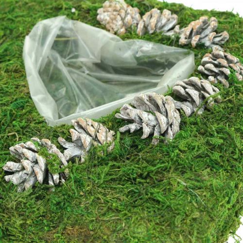 Floristik24 Plantenkussen hart mos en kegels, wit gewassen 25 × 25cm