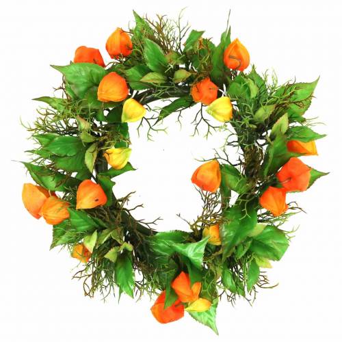 Artikel Physalis krans kunstoranje, groen Ø28cm herfstdecoratie