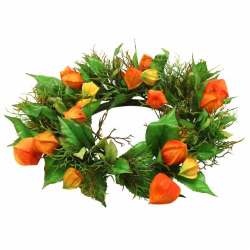 Kunstmatige Physalis-krans, oranje en groen, Ø28 cm, herfstdecoratie | Floristik24.nl