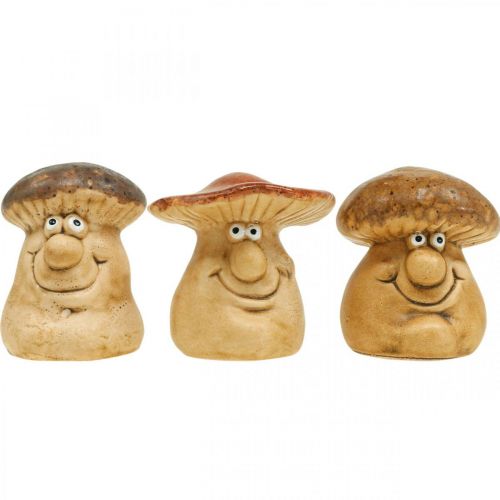 Floristik24 Keramische decoratieve paddenstoel met gezichtsfiguur bruin H8cm 3st