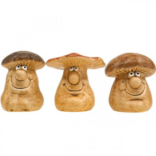 Floristik24 Keramische decoratieve paddenstoel met gezicht bruin figuur H12cm 3st