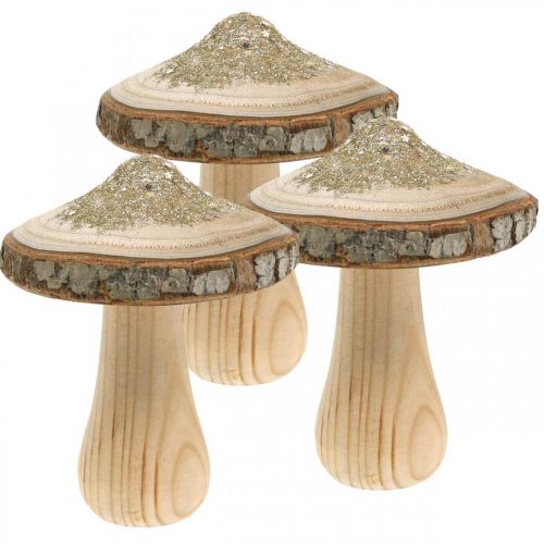 Floristik24 Houten paddestoel schors en glitter deco paddestoelen hout H11cm 3st