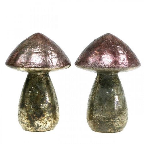 Artikel Decoratieve paddestoelen roze herfstdecoratie glas Ø9cm H13,5cm 2st