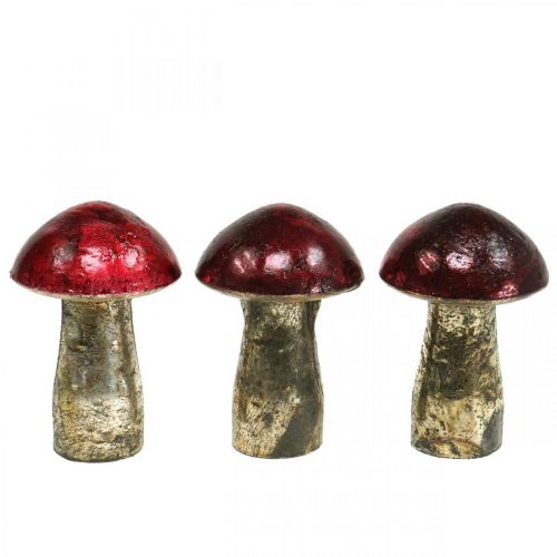 Floristik24 Deco paddestoelen glas rood herfstdecoratie tafeldecoratie Ø6,5cm H10cm 3st