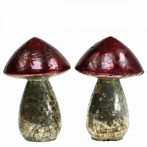 Floristik24 Deco paddestoelen glas rood vintage herfst decoratie Ø9cm H13.5cm 2st