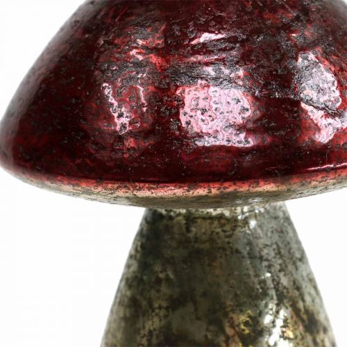 Floristik24 Deco paddestoelen glas rood vintage herfst decoratie Ø9cm H13.5cm 2st