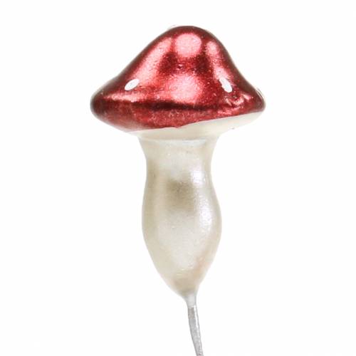 Floristik24 Paddestoeltjes op draad rood, wit metallic 2cm 48 st
