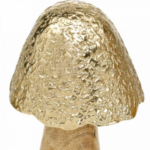 Floristik24 Decoratief paddestoel metaal hout goudkleurig, natuur tafeldecoratie herfst 18.5cm