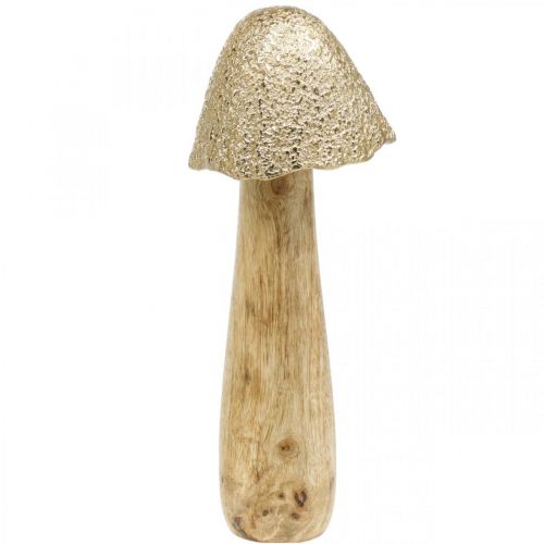 Floristik24 Decoratief paddenstoel groot metaal hout goudkleurig, natuur decoratief figuur herfst 32cm