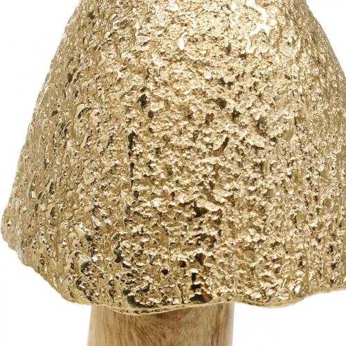 Floristik24 Decoratief paddenstoel groot metaal hout goudkleurig, natuur decoratief figuur herfst 32cm