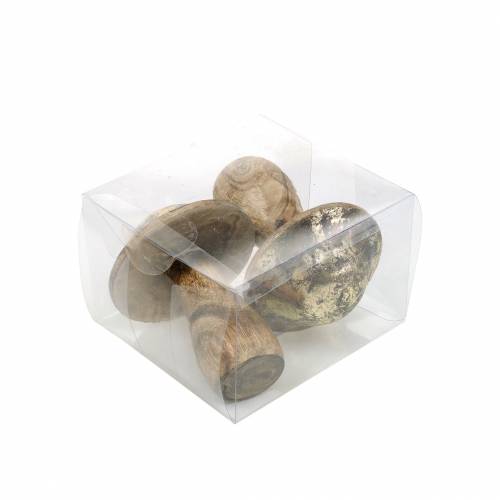 Floristik24 Houten paddenstoel goudkleurig, natuurlijk mangohout Ø6,8cm H9,8cm 2st