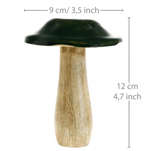 Floristik24 Paddenstoel groen mangohout herfstdecoratie gemaakt van hout Ø9cmH11cm 2st