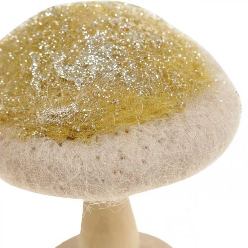 Artikel Deco paddestoel hout, vilt met glitter tafeldecoratie Advent H11cm 4st