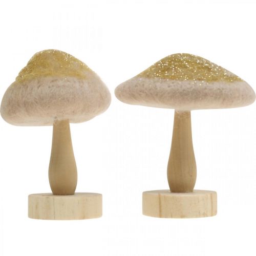 Artikel Deco paddestoel hout, vilt met glitter tafeldecoratie Advent H11cm 4st