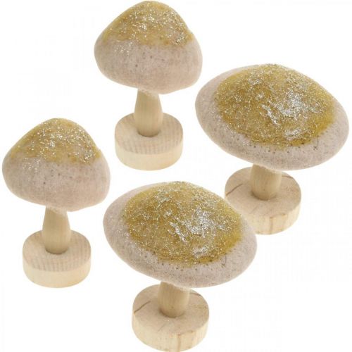 Artikel Deco paddestoel hout, vilt met glitter tafeldecoratie Advent H11cm 4st