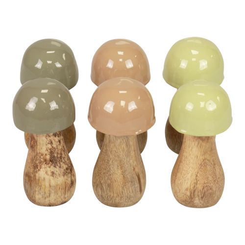Floristik24 Houten champignons decoratieve champignons hout beige, groen Ø5cm H10,5cm 6st