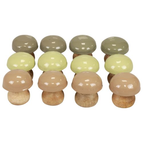 Floristik24 Houten Paddestoelen Deco Paddenstoelen Hout Deco Beige, Groen Ø5cm H5,5cm 12st