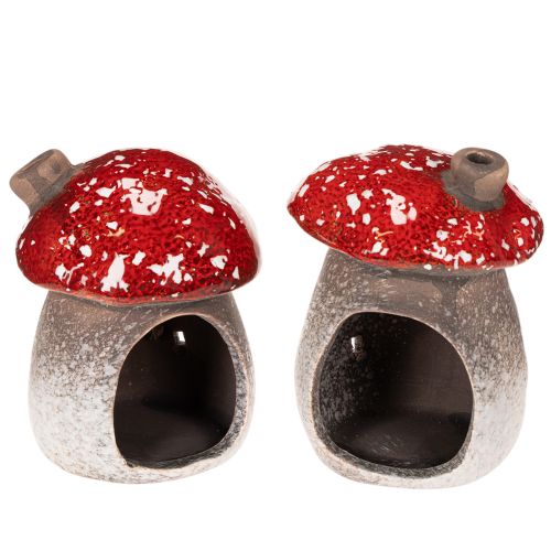 Decoratieve beeldjes van een vliegenzwam met schoorsteen (10 cm, 2 stuks) in de vorm van een vuurtoren. | Floristik24.nl
