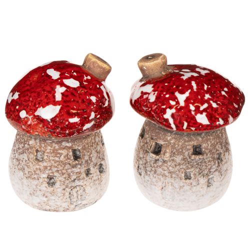 Decoratie voor een huis met miniatuur vliegenzwammen (6 cm, 2 stuks)