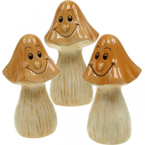 Deco paddestoelen keramiek bruin herfst decoratie figuren Ø6cm H10.5cm 3st